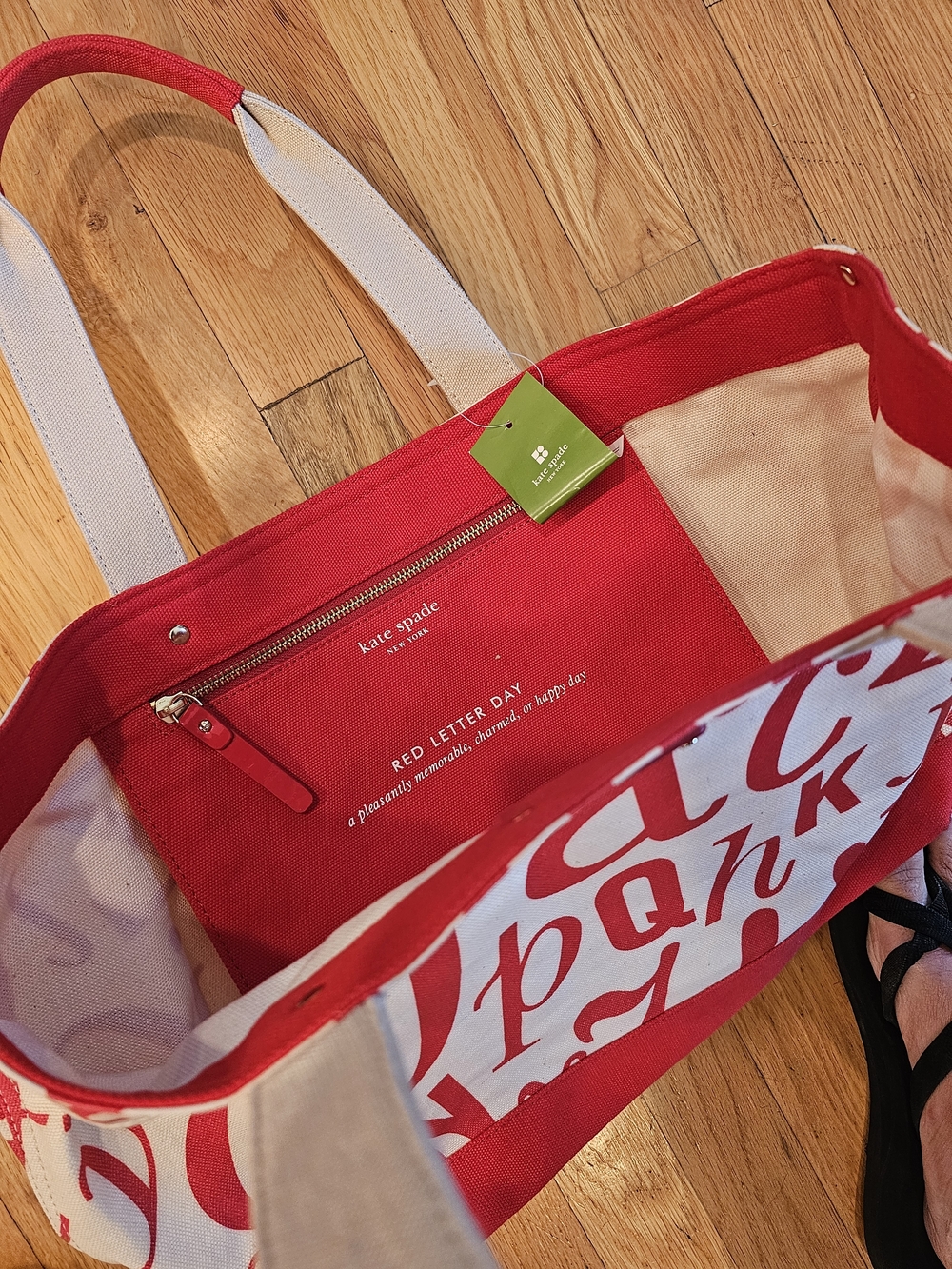 kate spade Red and Cream Alphabet Canvas Tote - Picture 5 of 9